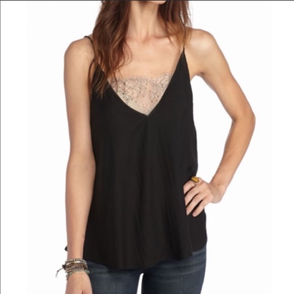 Free People Tops - Free People Lace Inset Plunging Camisole Black XS